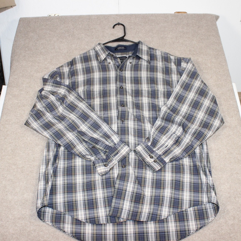 Van Heusen Mens Wrinkle Free Plaid Button Down Shirt Blue Green Large